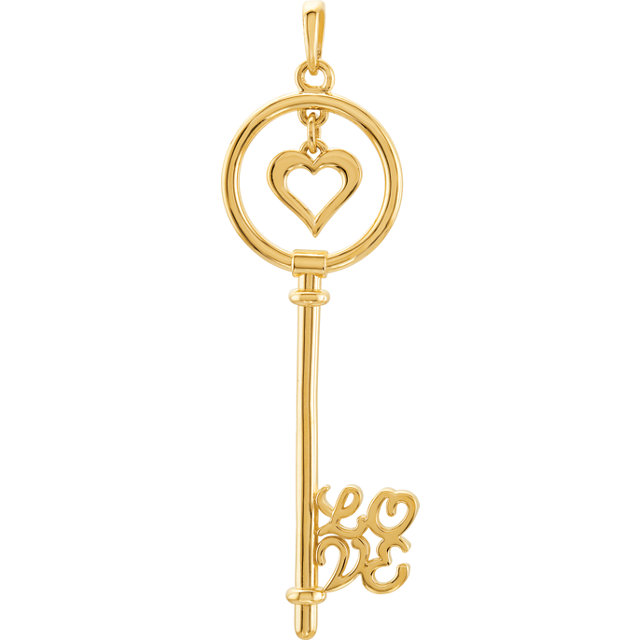 Gold  Pendants on Floating Heart Yellow Gold Love Is The Key   Necklace Pendant
